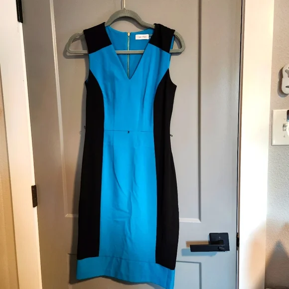 calvin klein dress blue and black Calvin Klein 70's Blue and White Striped Rayon Nautical Style Dress Si –  Designers On A Dime main image 1